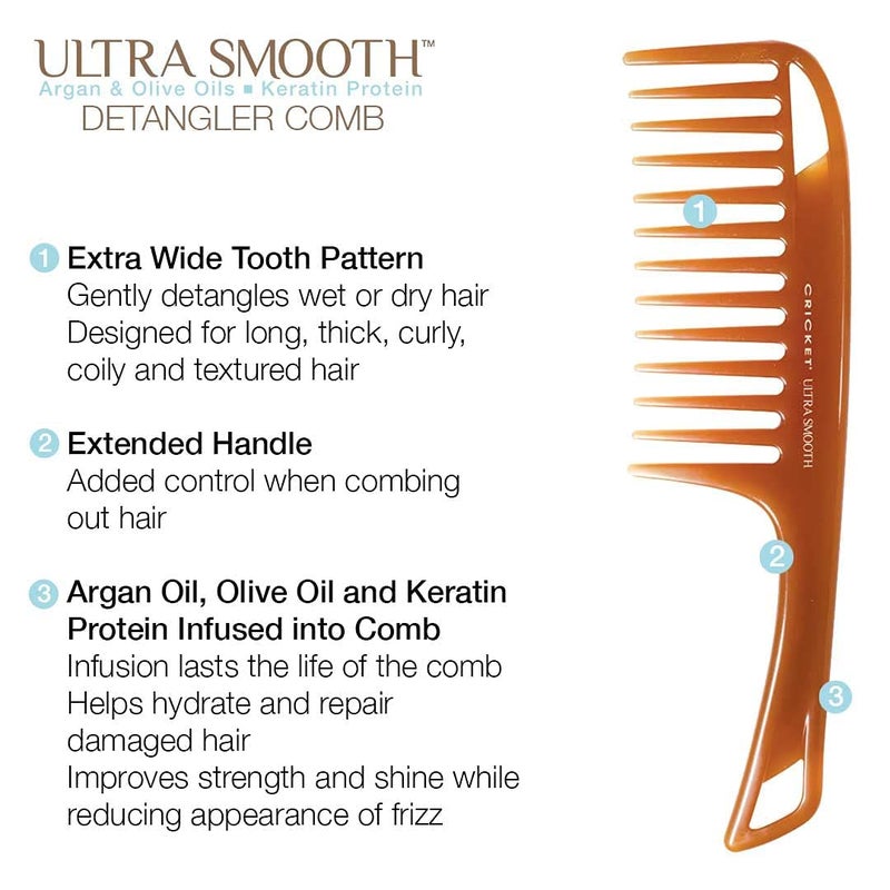 Cricket Ultra Smooth Detangler Comb for Wet, Dry, Long, Thick Hair Anti-Frizz Detangling Shower Comb with Argan & Olive Oils and Keratin Protein Infused Plastic - Image 2